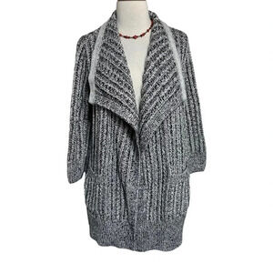 Thakoon S oversized black + white chunky knit open cardigan with‎ pockets